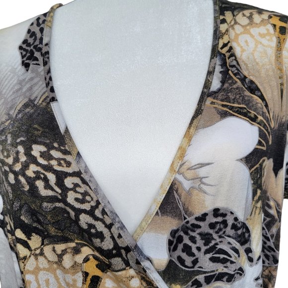 Vintage Beige and Brown Abstract Floral Faux Wrap Blouse Top Fits Size M, L & XL - Picture 5 of 10